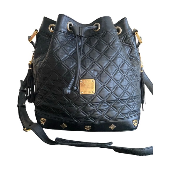 MCM Black Quilted Leather Drawstring Bucket Bag - Picture 1 of 16
